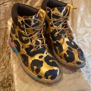 Custom painted moderately used timberland boots
